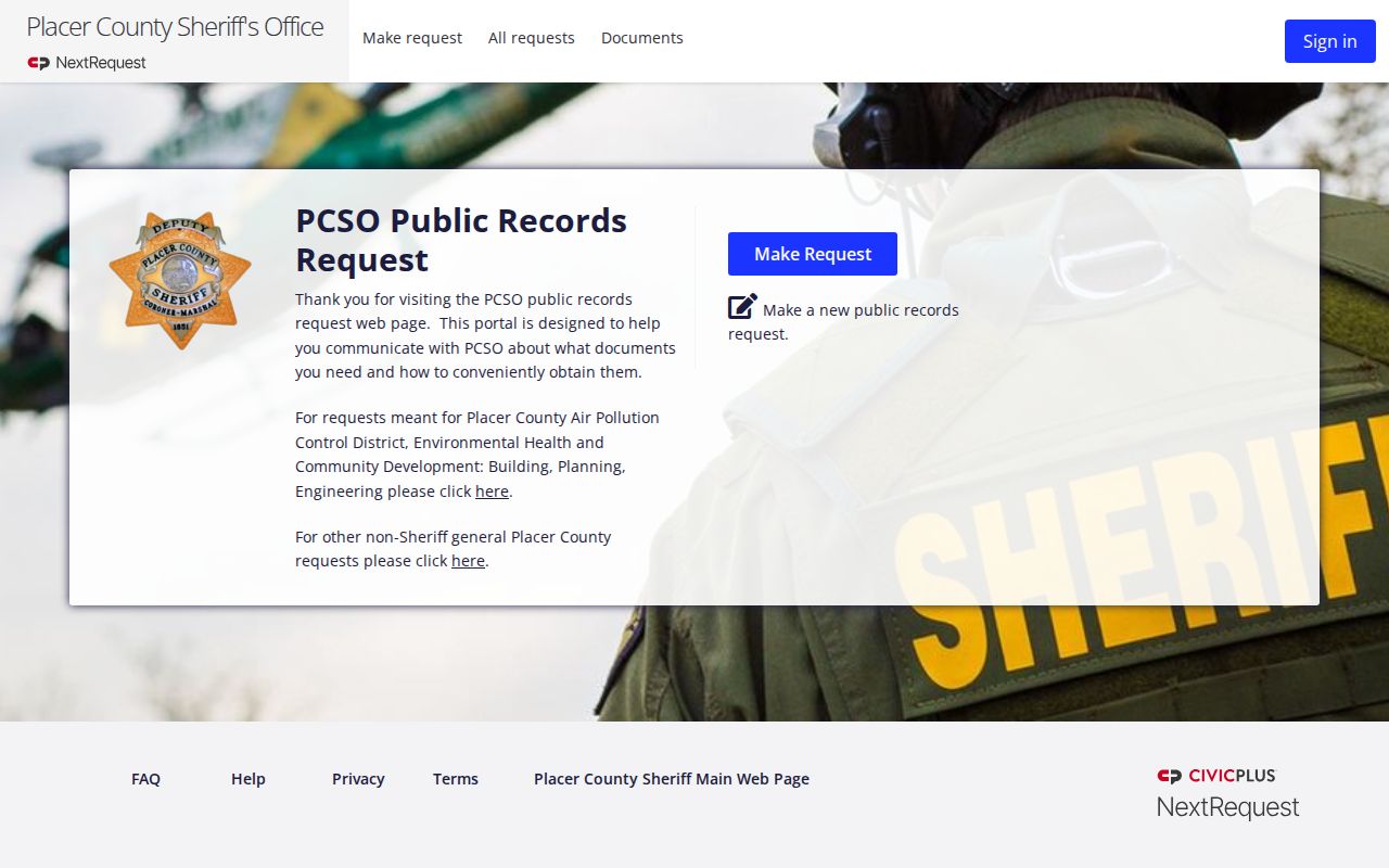Placer County arrest history sheriff NextRequest portal