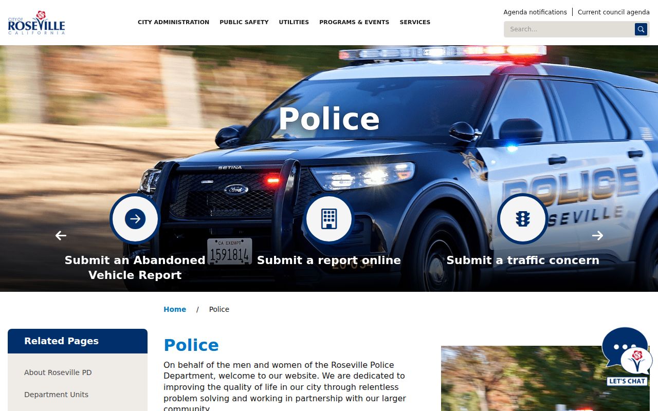 Roseville criminal history and Police Department records services