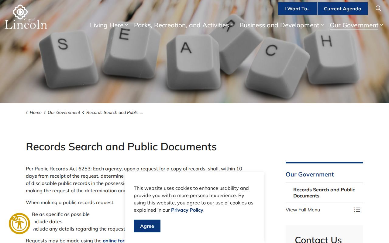 Lincoln criminal history public records form and city request channels
