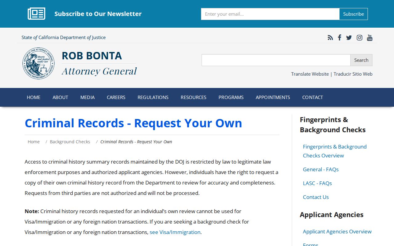 California DOJ criminal history record review instructions