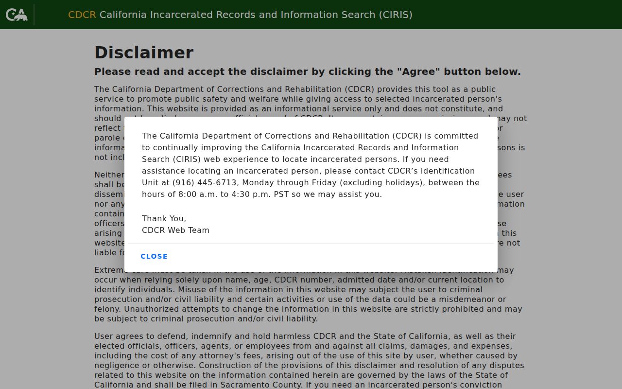CDCR California incarcerated person search