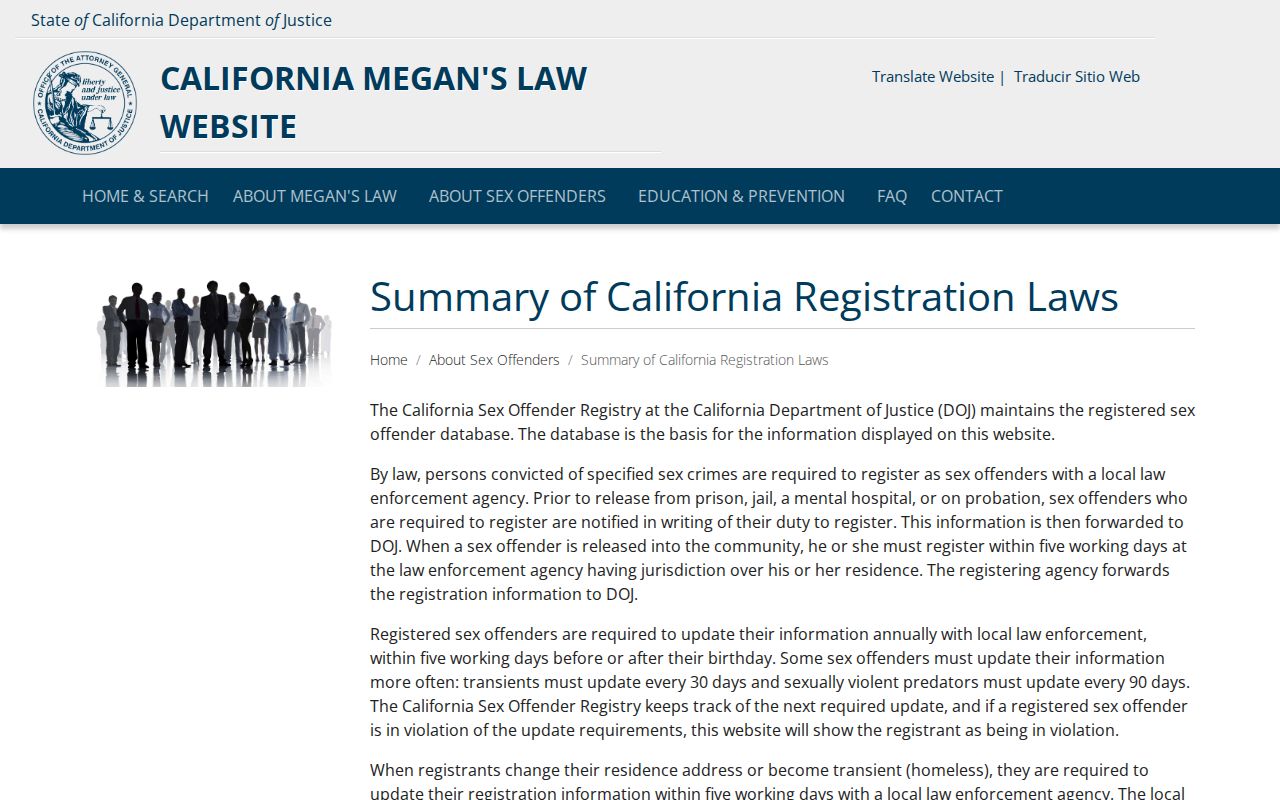 California DOJ summary of sex offender registration and public posting categories