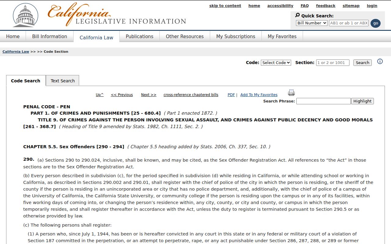 California Penal Code section 290 registration duties and tier framework