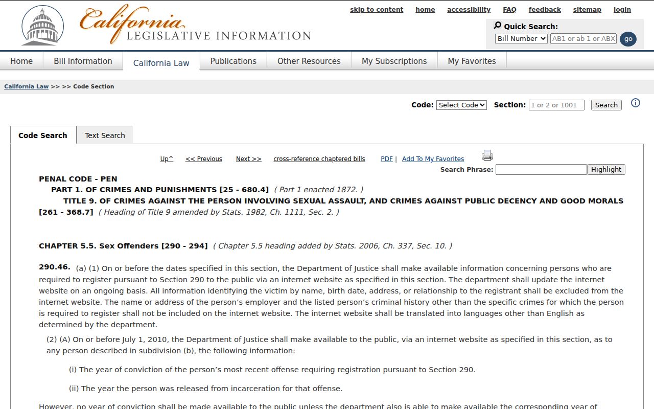California Penal Code section 290.46 public registry and misuse provisions
